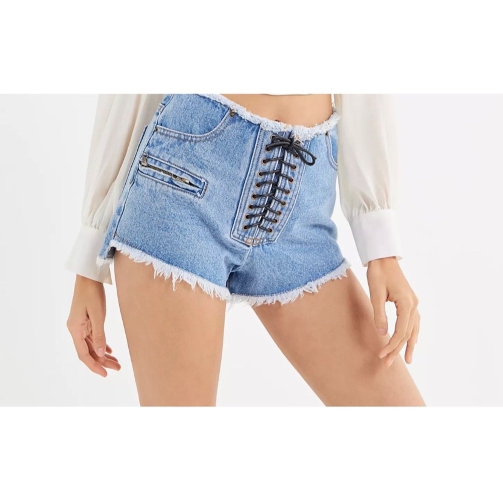 Lioness Denim Lace Up La Bella Vita Frayed Shorts Size S